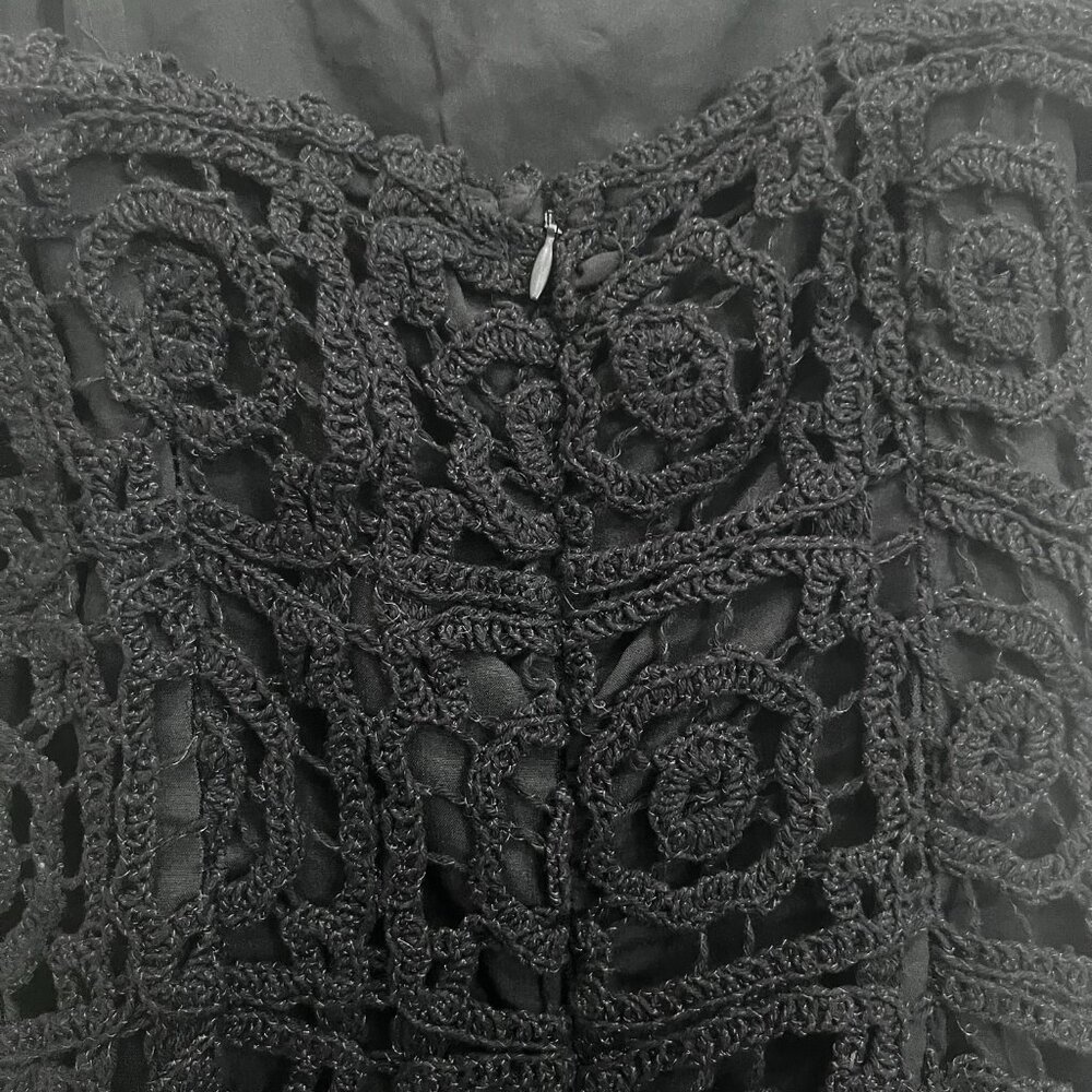 AQUA XS Black Embroidered Eyelet Mini Dress Adjustable Straps Lined - Picture 2 of 9